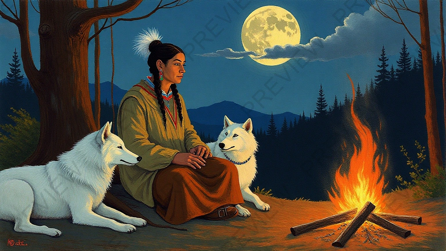 Impressionist Native American Folk Art Wolf Pack preview